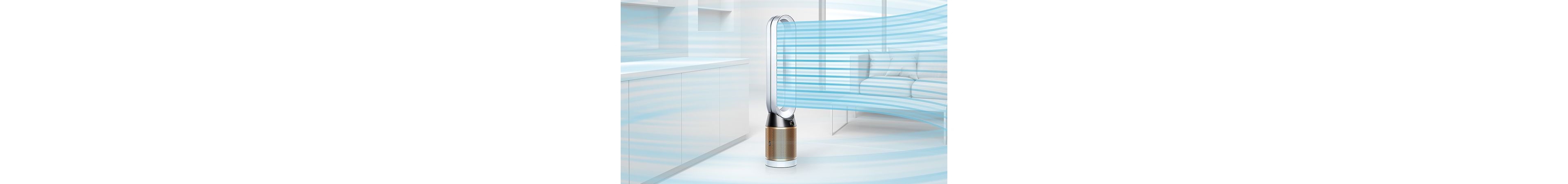 A Dyson Pure Cryptomic purifier projecting air throughout the room