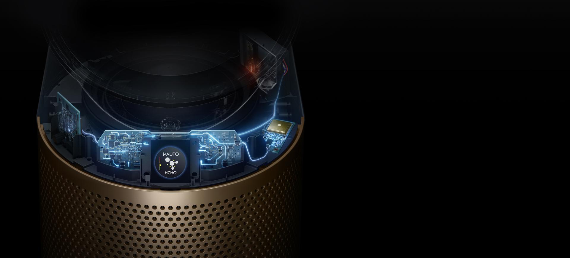 Internal sensing technology and LCD screen showing formaldehyde detected