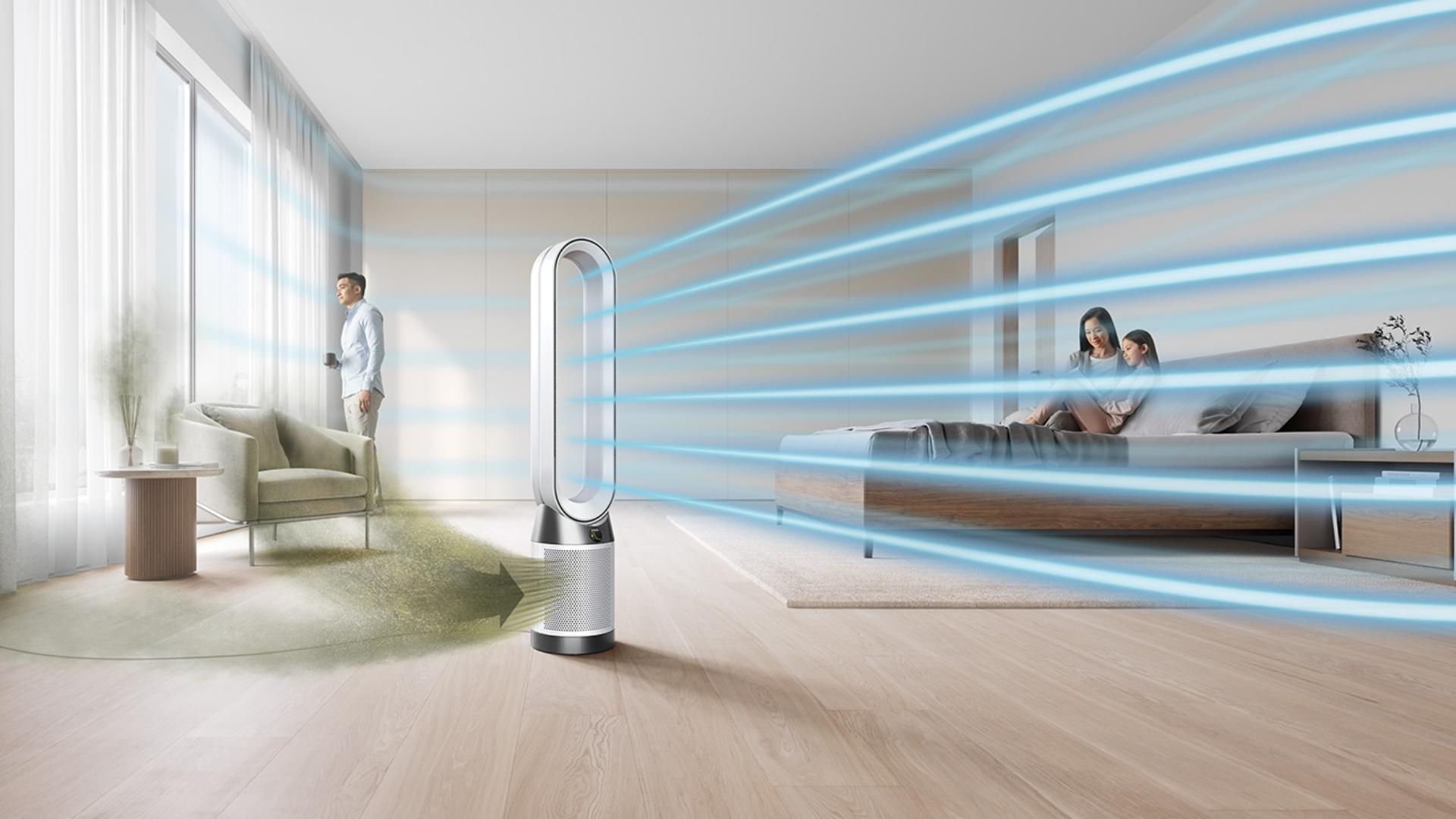 جهاز Dyson Purifier Cool Gen1 بينما يقوم بتنقية جو منطقة معيشة