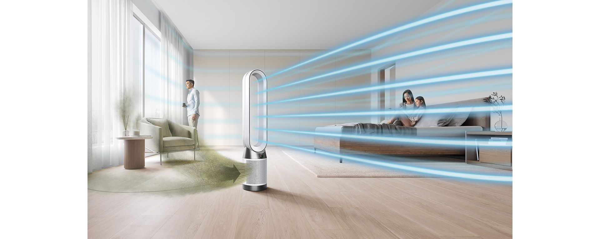 The Dyson Purifier Cool Gen1 purifying a living area.