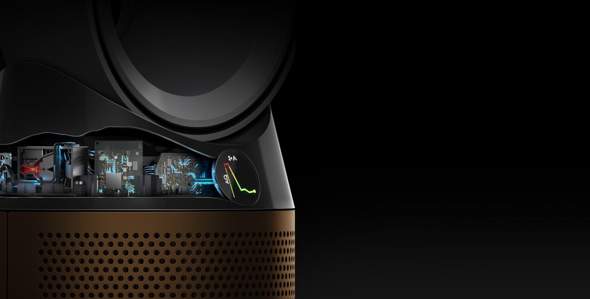 The Dyson Cryptomic purifier's LCD screen, detecting airborne pollution.