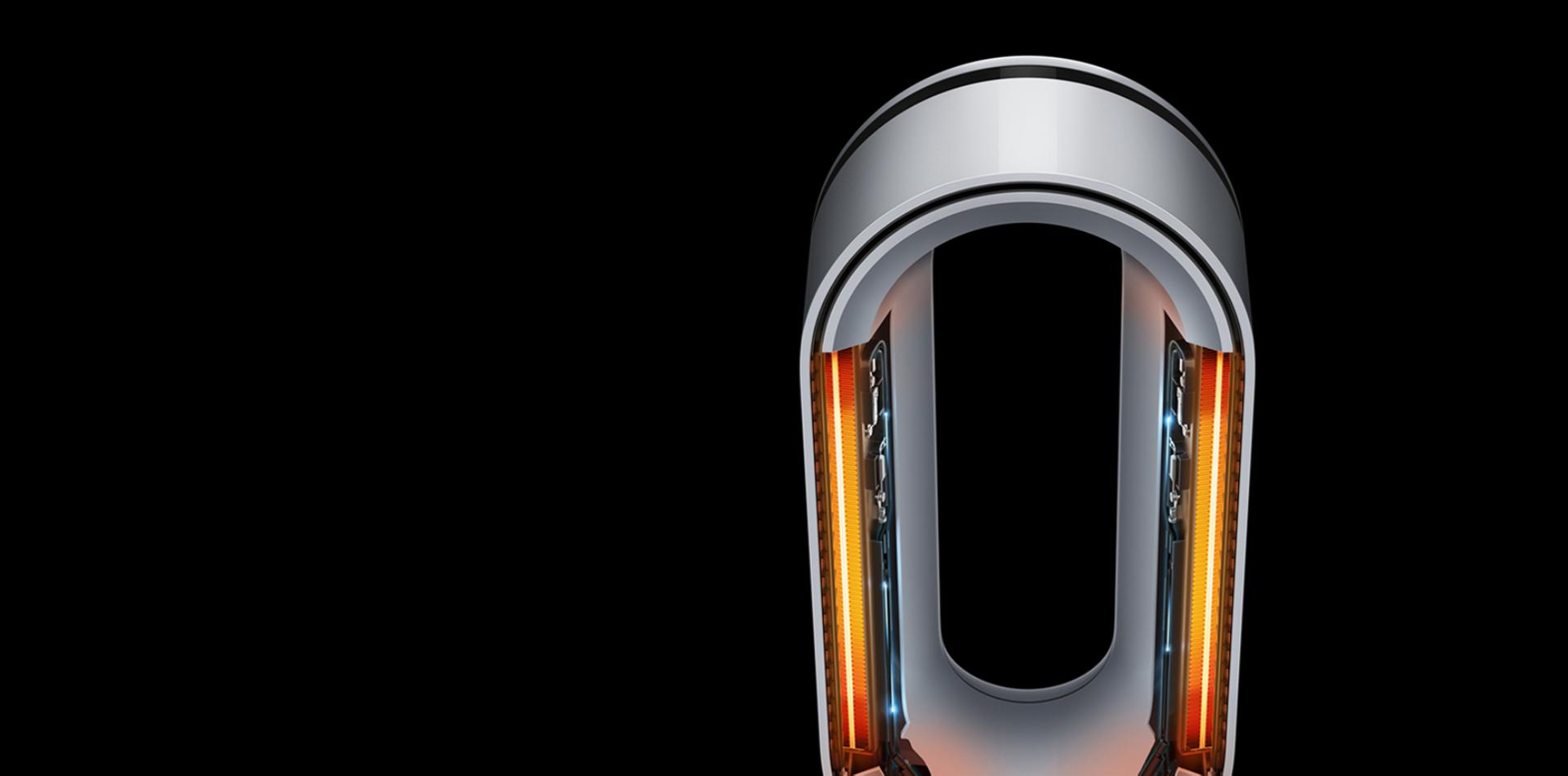 The Dyson Pure Hot+Cool Cryptomic with its ceramic heating plates and thermostat exposed