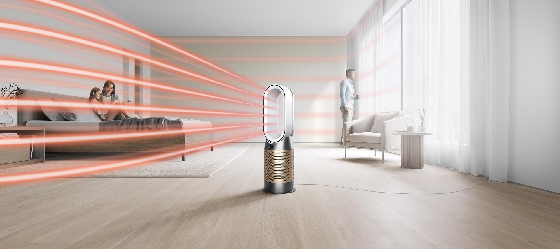 'جهاز Dyson purifier hot + cool formaldehyde بينما يقوم بتدفئة غرفة بالكامل