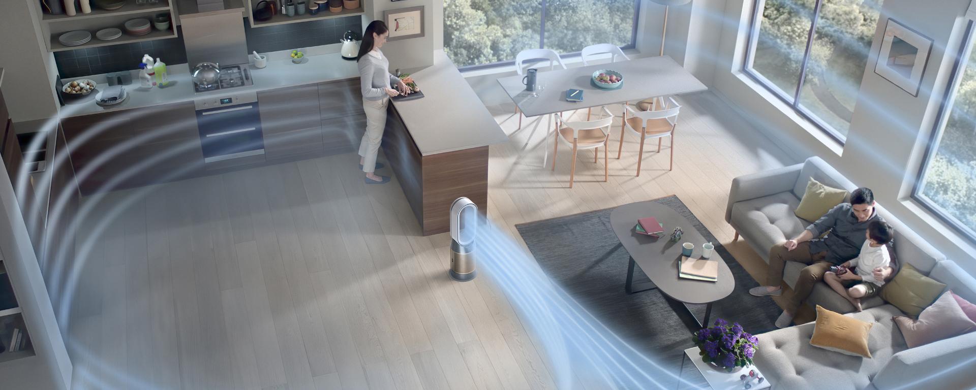 Gran espacio habitable purificado por un purificador Dyson