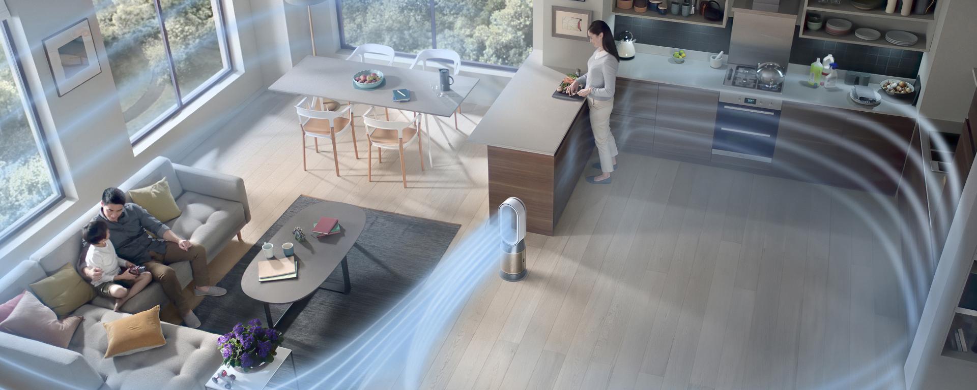 מסנן האוויר Dyson Purifier Hot+Cool מקרין אוויר וחימום מסוננים בחדר