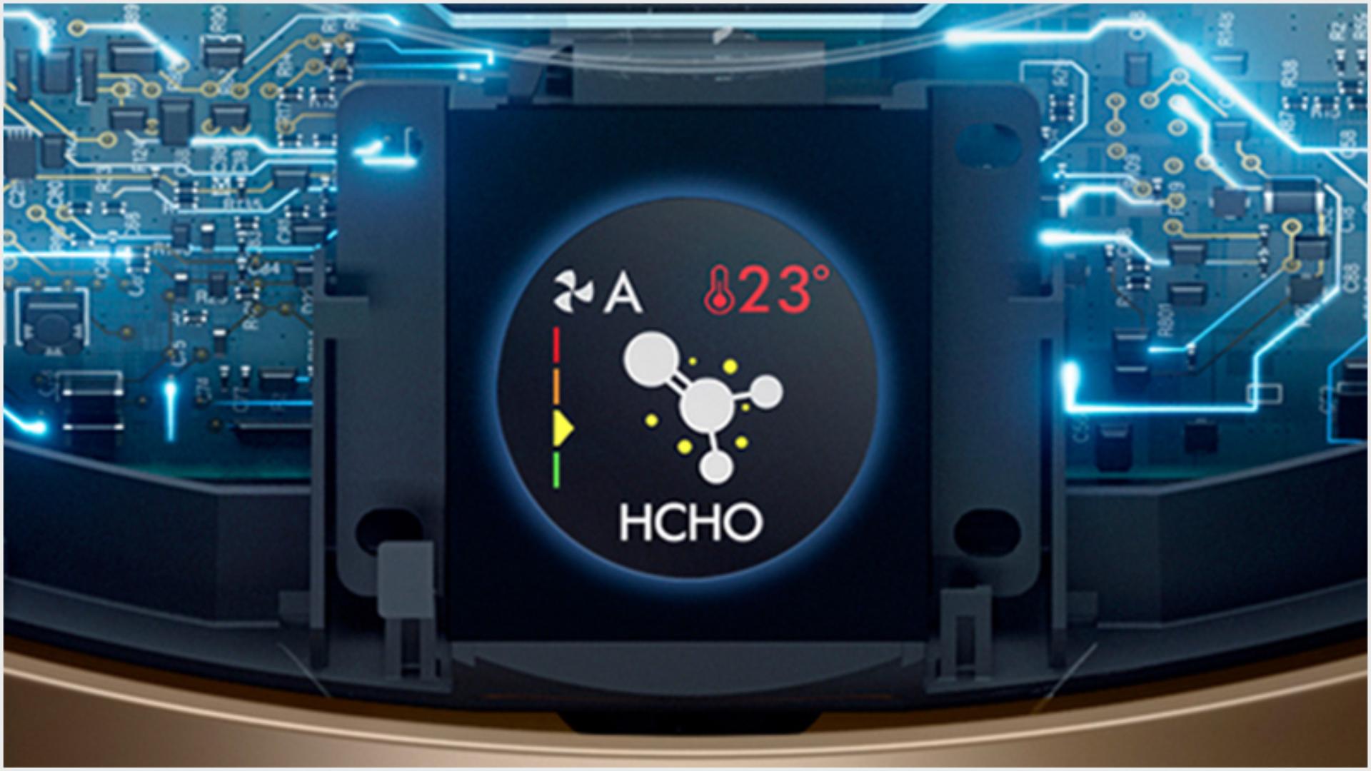 Wewnętrzna technologia wykrywania zanieczyszczeń i ekran LCD pokazujący jakość powietrza