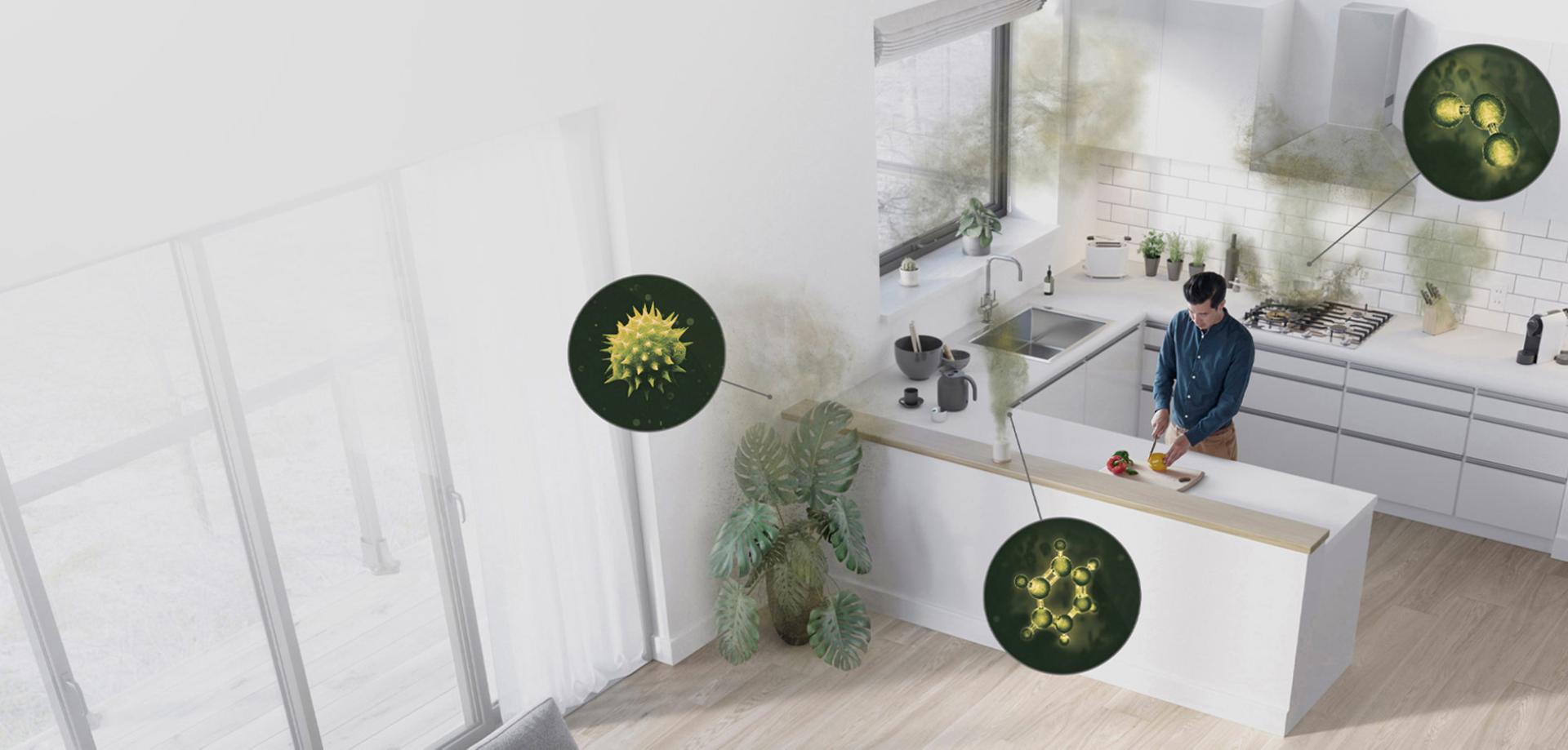 The pollutants within a kitchen.