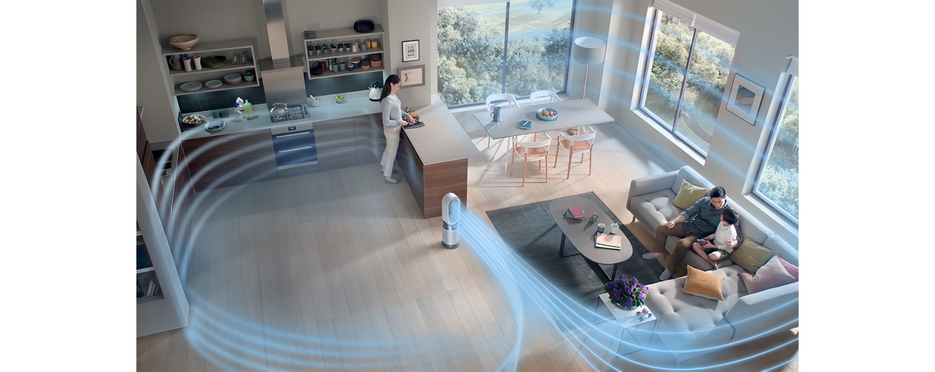 The Dyson Purifier Hot+Cool Gen1 purifying a living space.