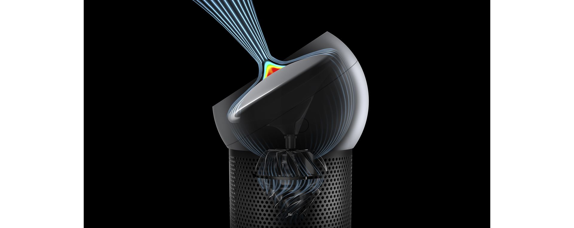 Purified air coalesces and is projected from the Dyson Pure Cool Me