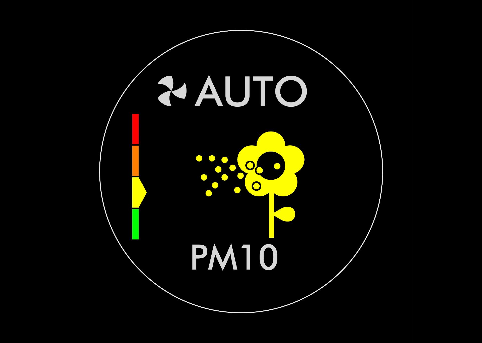 ekran LCD oczyszczacza pokazujący wykres poziomu PM10