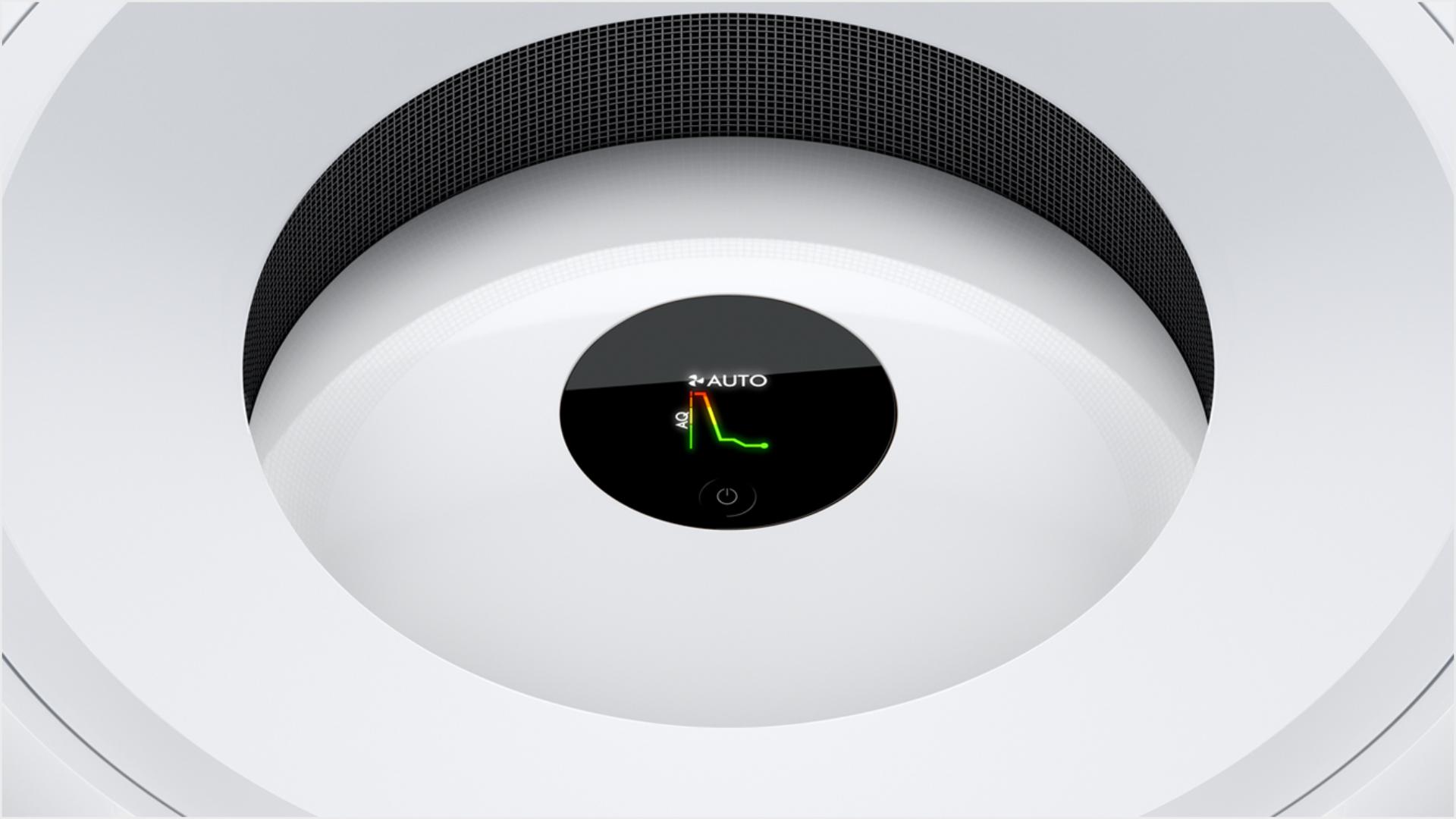 Zoomed-in to show LCD screen on the Dyson Purifier Big+Quiet.