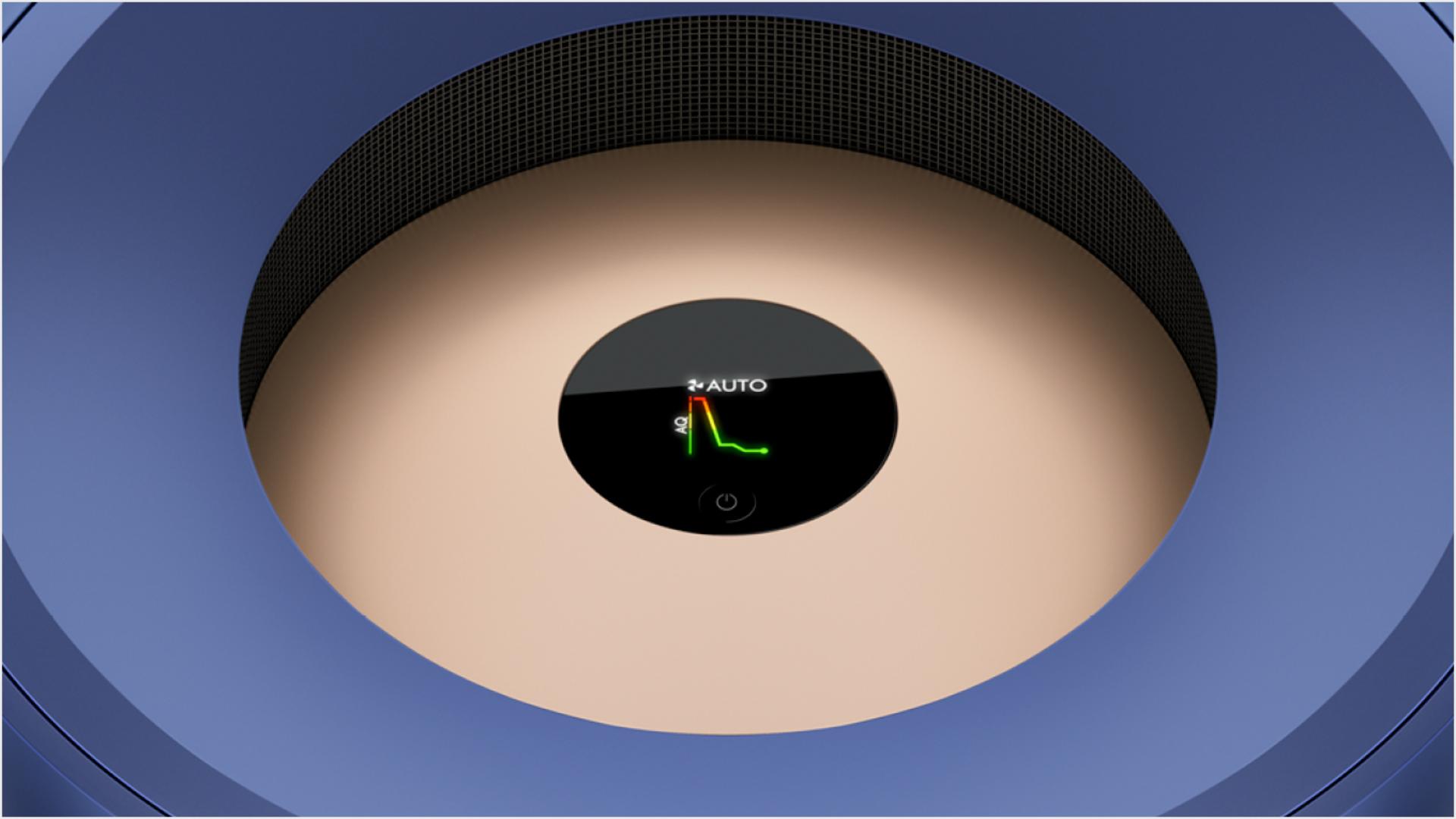 Zoomed-in to show LCD screen on the Dyson Purifier Big+Quiet Formaldehyde.