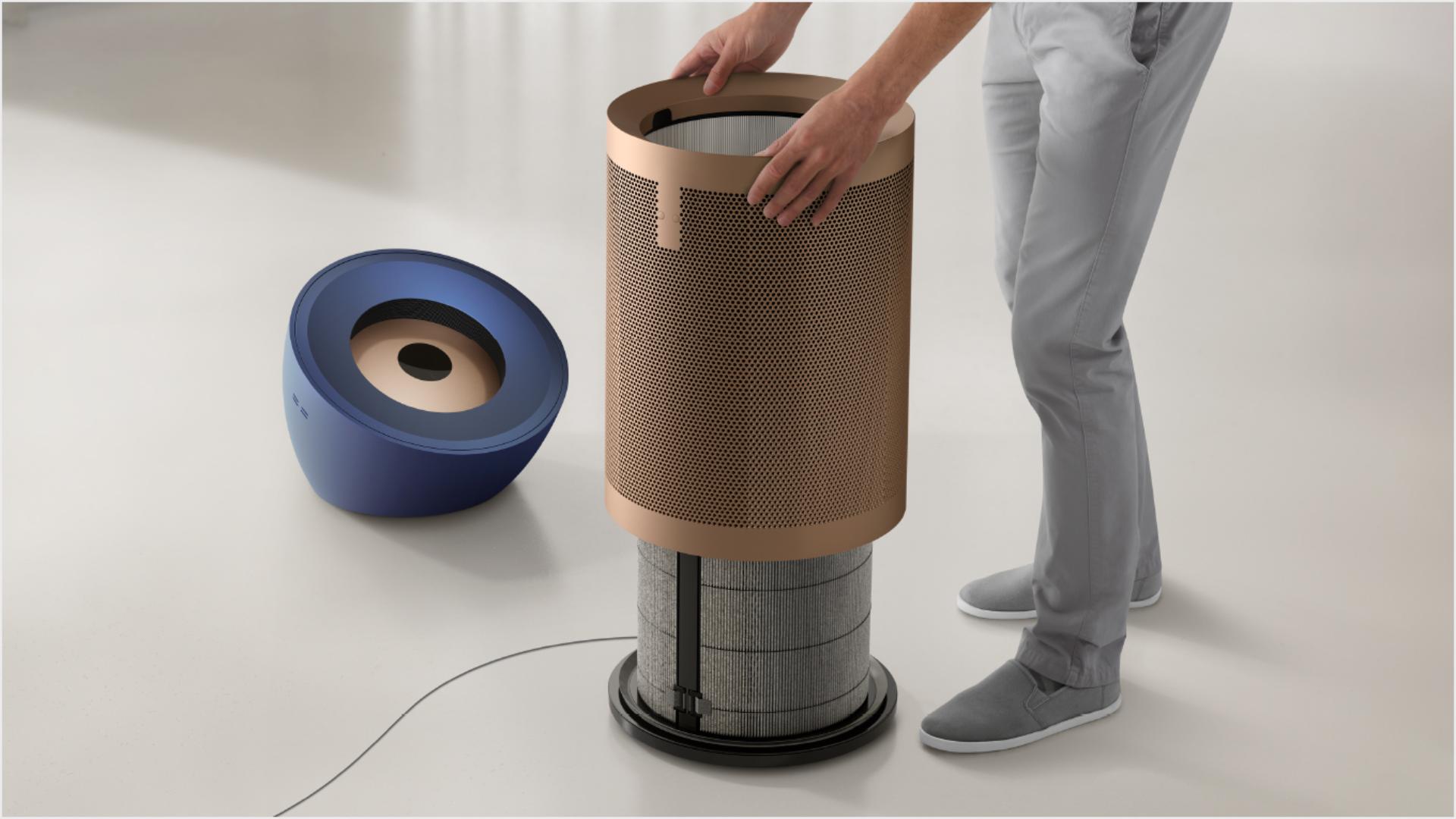 A person opening the Dyson Purifier Big+Quiet Formaldehyde to access the filter.