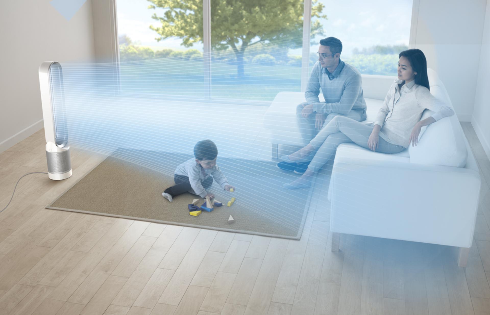 A graphics to show a Dyson Fan heating and another cooling