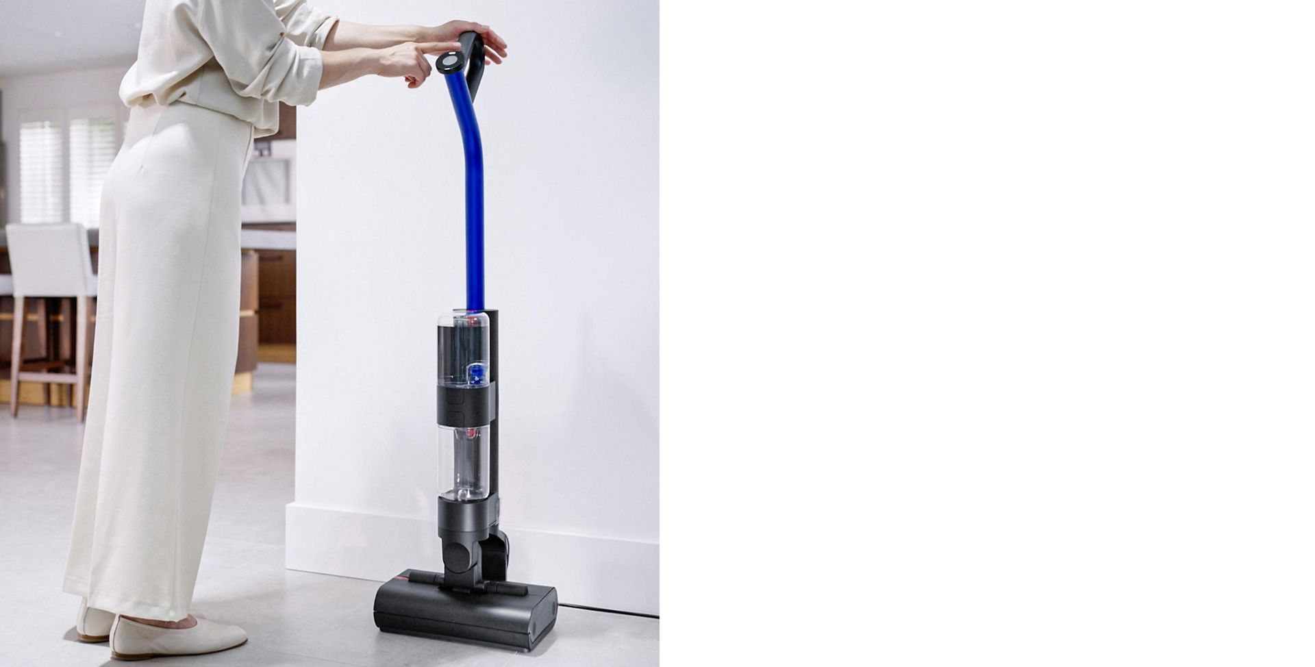 A user selecting the Self clean cycle as the machine sits on the dock.