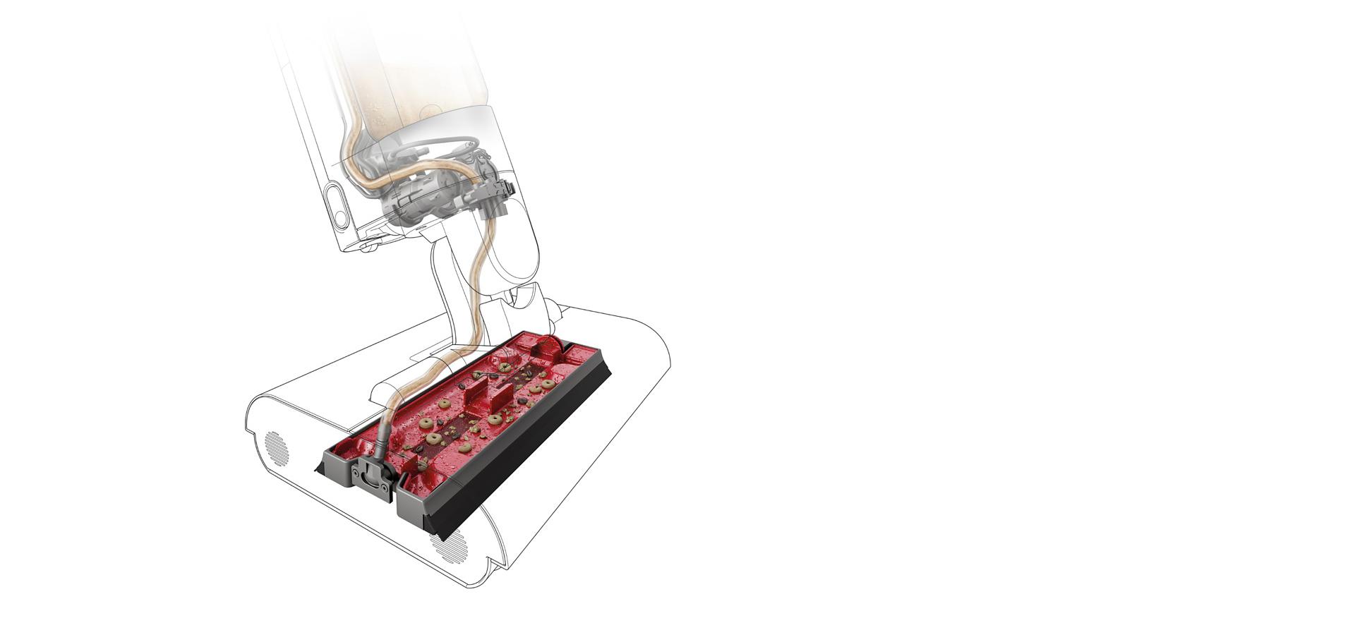 A cutaway of the machine, showing its internal waste management system