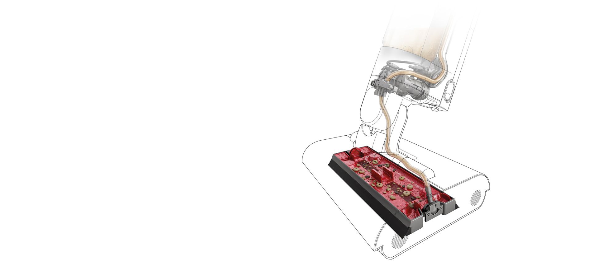 A cutaway of the machine, showing its internal waste management system