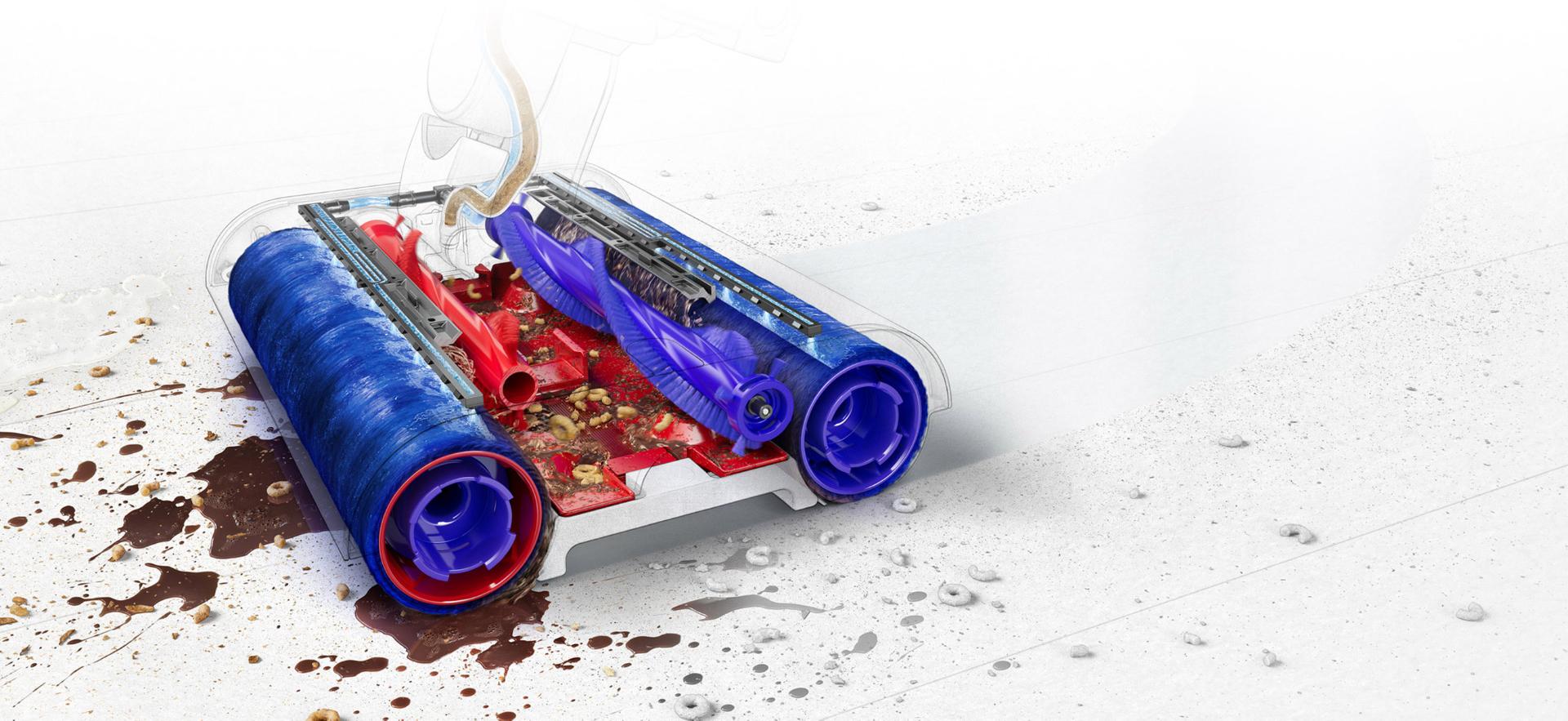 لقطة مقتطعة توضيحية لجهاز WashG1 تعرض الوحدات الأسطوانية الآلية التي تدور بشكلٍ معاكس