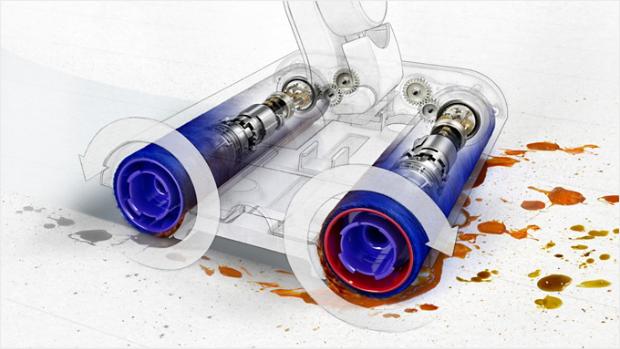 A cutaway of counter-rotating motorised rollers