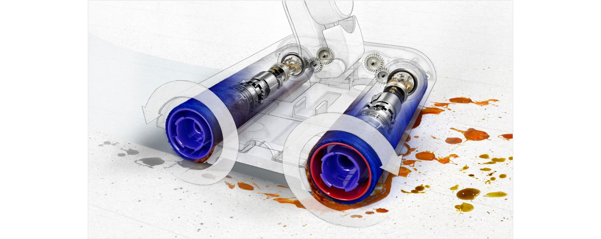 A cutaway of counter-rotating motorised rollers