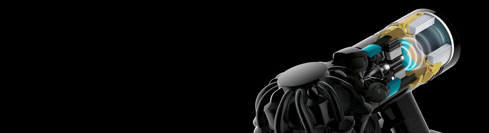 Cutaway graphic showing the sound-dampening technology within the Dyson Car+Boat vacuum.