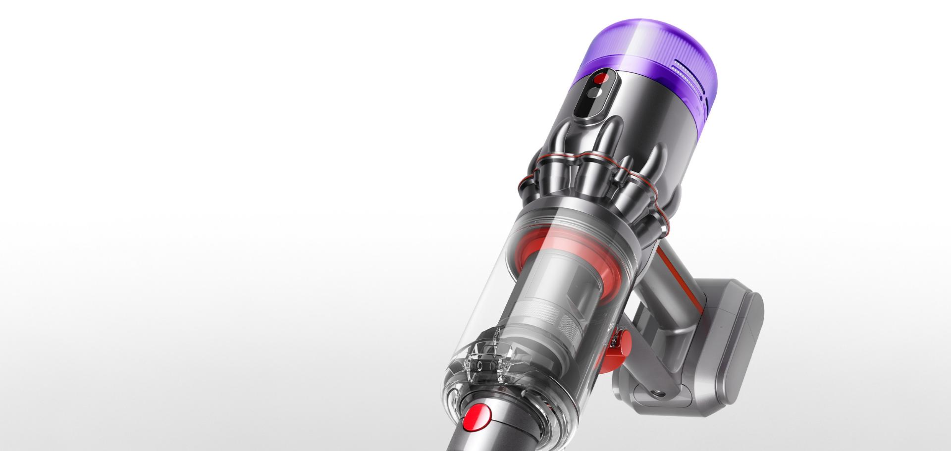 The Dyson Micro handheld vacuum shown close up.