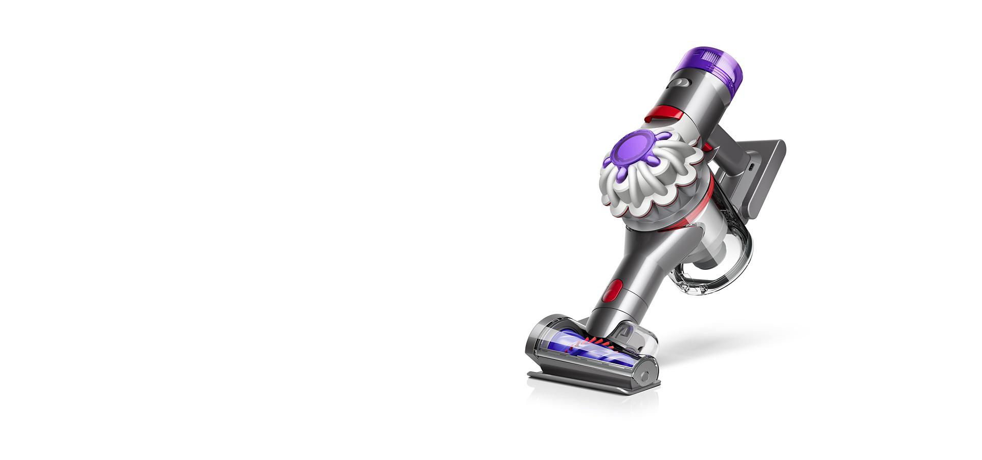 Three-quarter view of a Dyson V8 Focus Mattress handheld vacuum.
