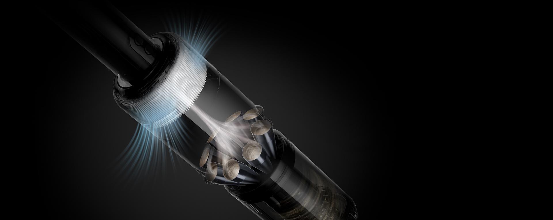 لقطة توضيحية لمخطط يعرض منظومة الفلترة بمكنسة Dyson Omni-glide™.