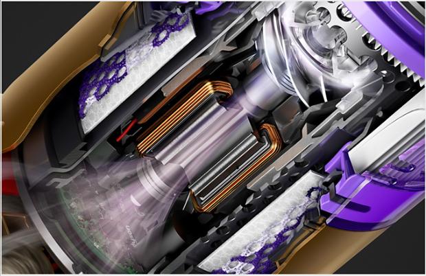 Przekrój silnika Dyson Hyperdymium™.