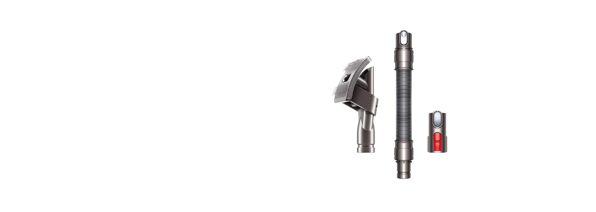 A quick-release connector, an XL extension hose and the Pet groom tool.