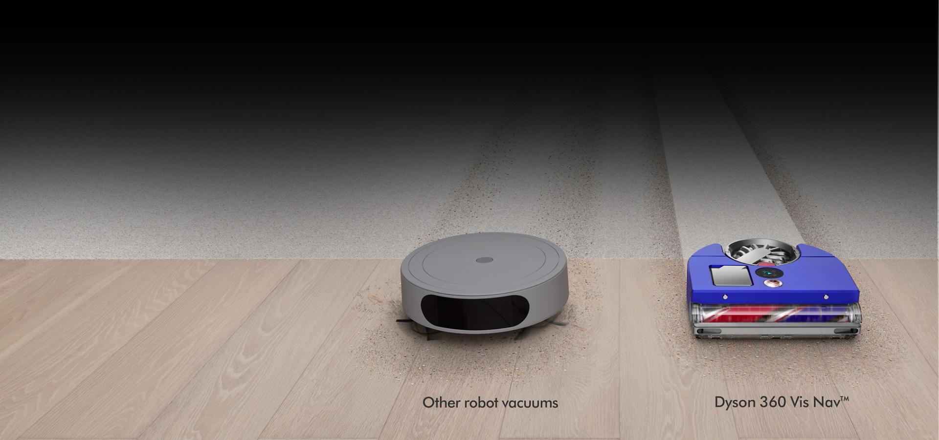 Other robot vacuum vs the Dyson 360 Vis Nav robot cleaning carpet and hard floor