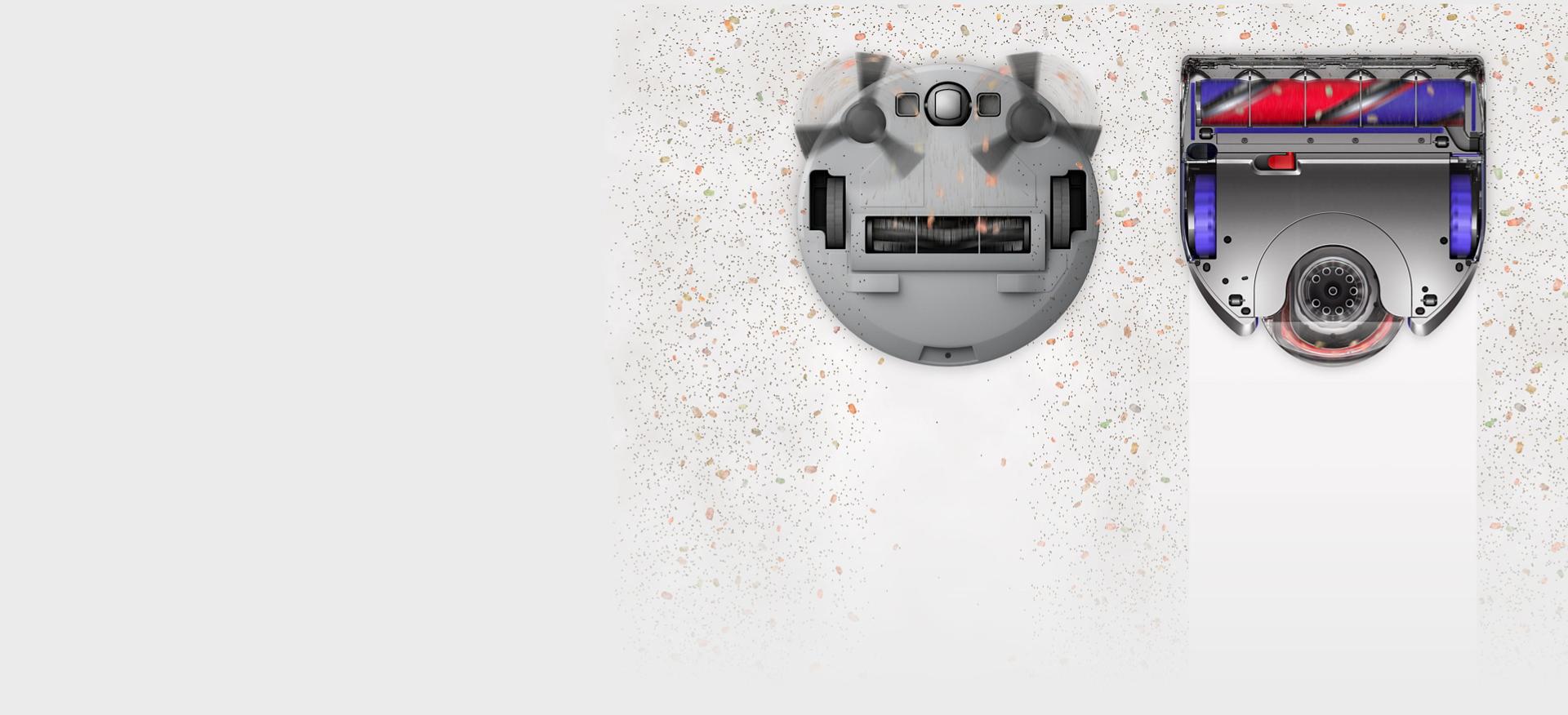 其條品牌的吸塵機械人與 Dyson 360 VisNav™ 吸塵機械人的清潔效能比較。