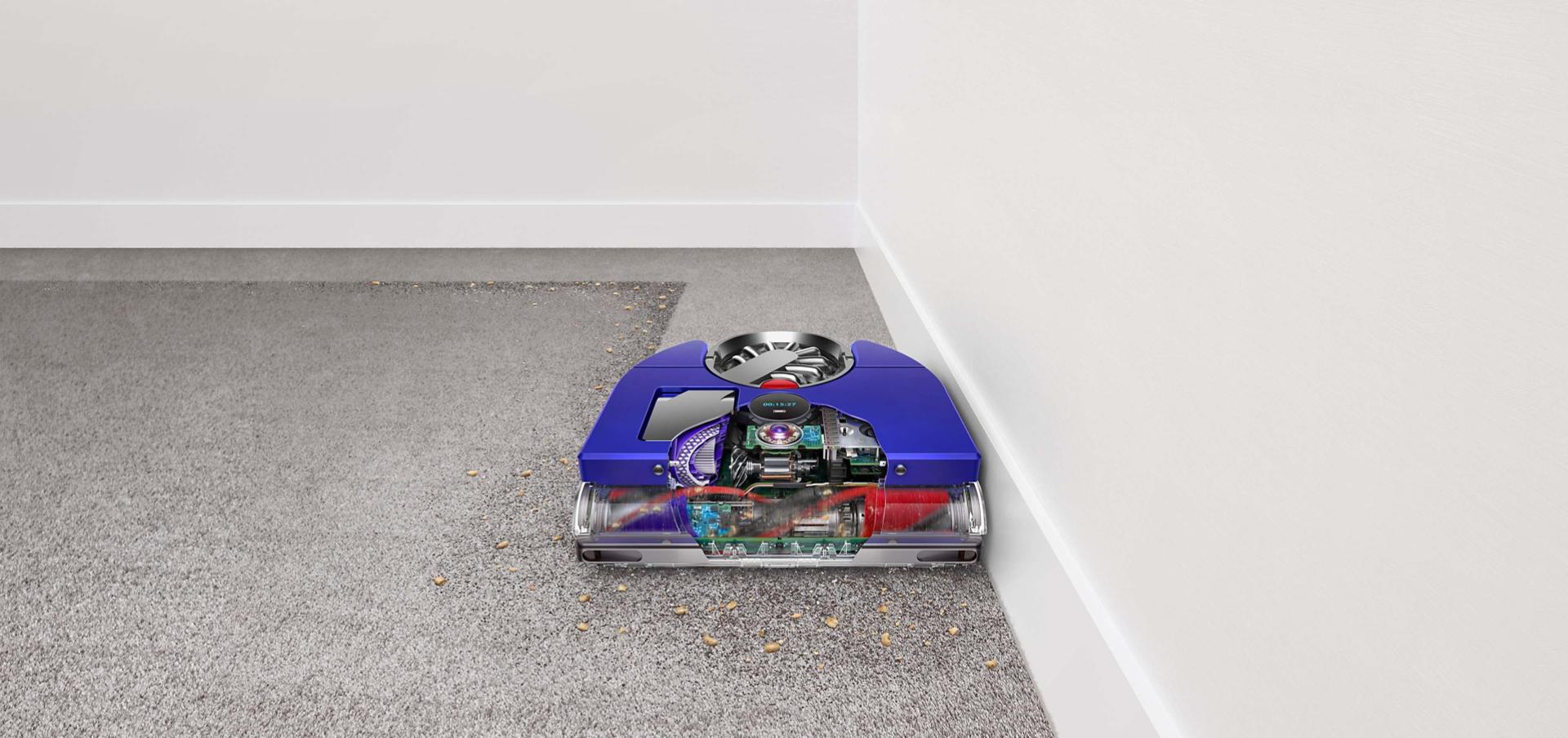 Dyson 360 Vis Nav™ 吸塵機械人革命性貼邊清潔技術,高效吸除牆邊及角落的灰塵和碎屑。