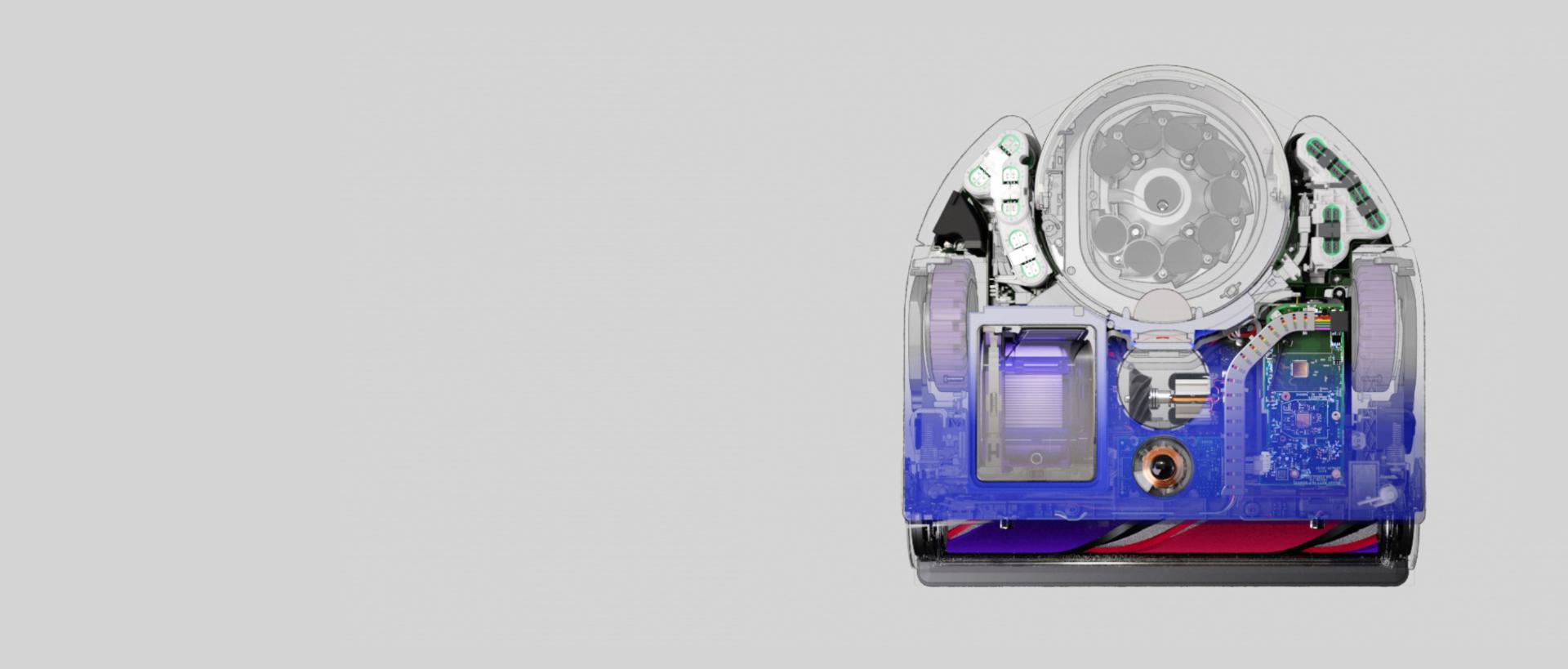 Dyson 360 Vis Nav™ 吸塵機械人的俯視圖。