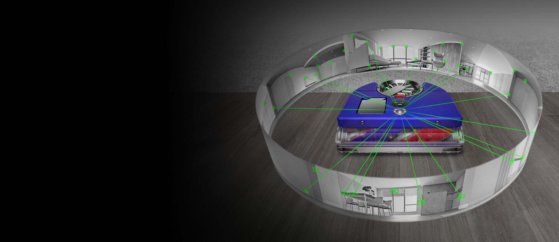 Dyson 360 Vis Nav robot süpürgenin temizleme videosu.