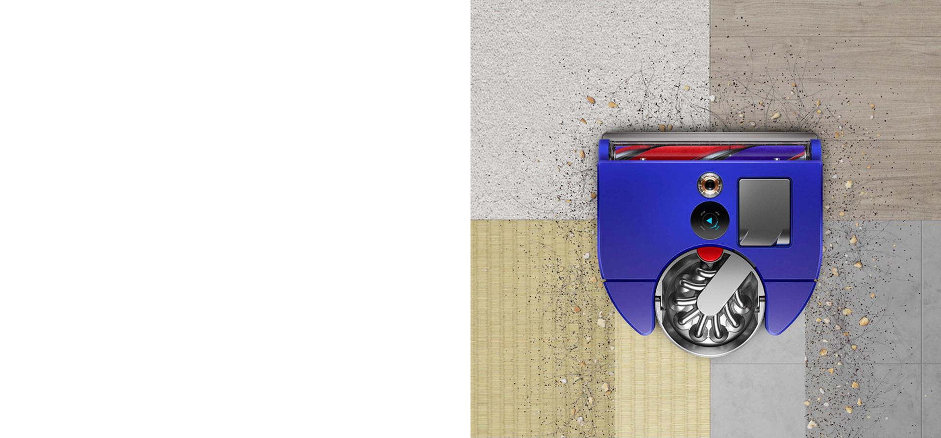 Dyson 360 VisNav™ 吸塵機械人在 4 種地板類型上吸除碎屑