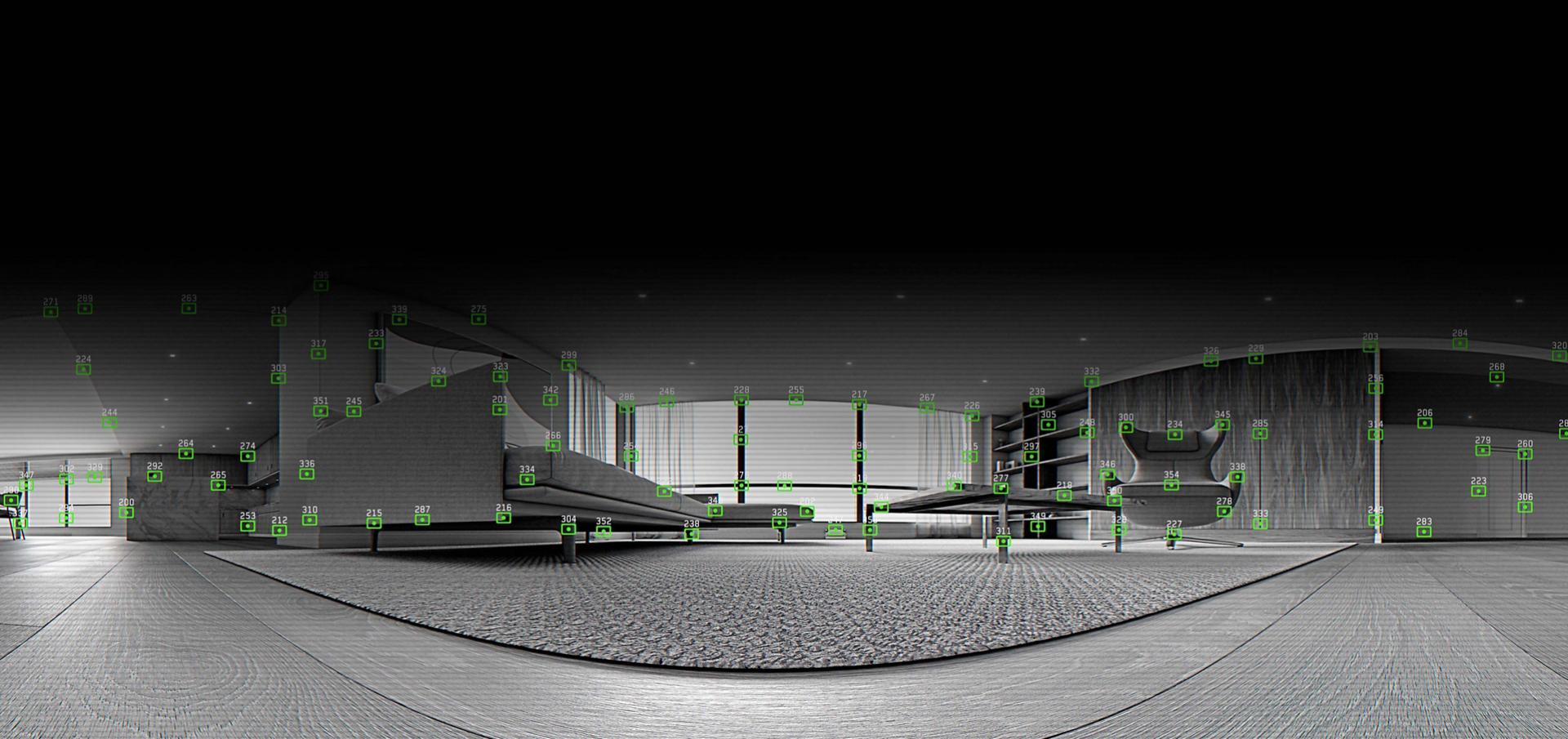 吸塵機械人分析客廳周圍環境的視圖。