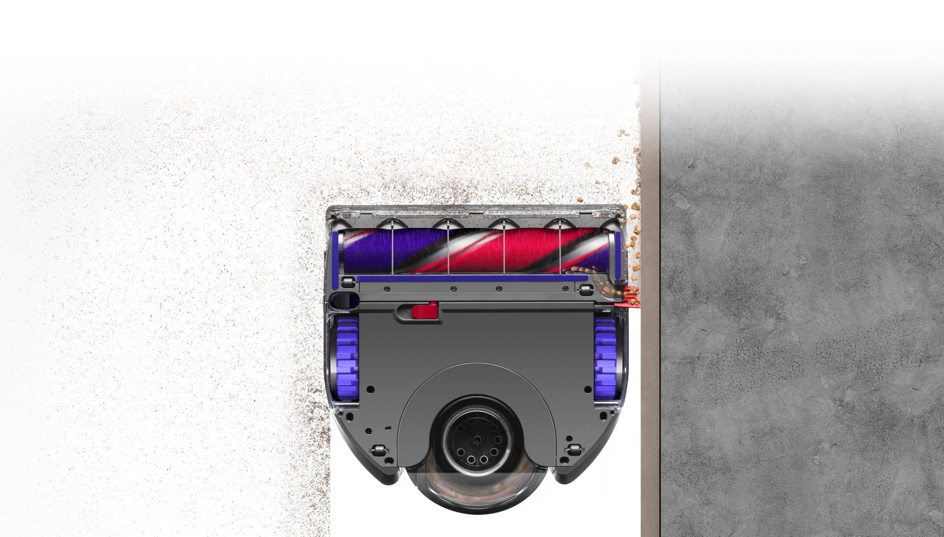 Dyson 360 Vis Nav robot from below, cleaning right to the edge