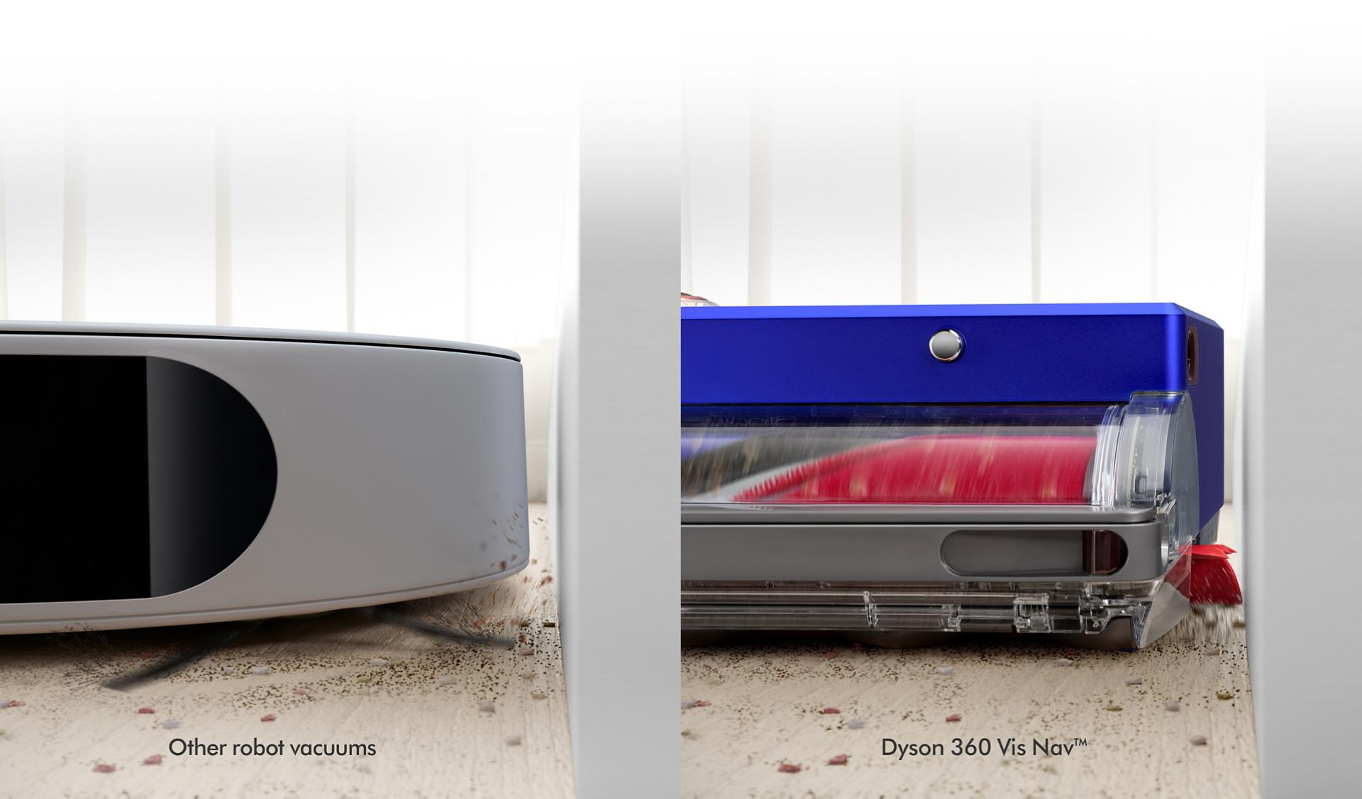 Other robot vacuum vs the Dyson 360 Vis Nav robot cleaning along a wall