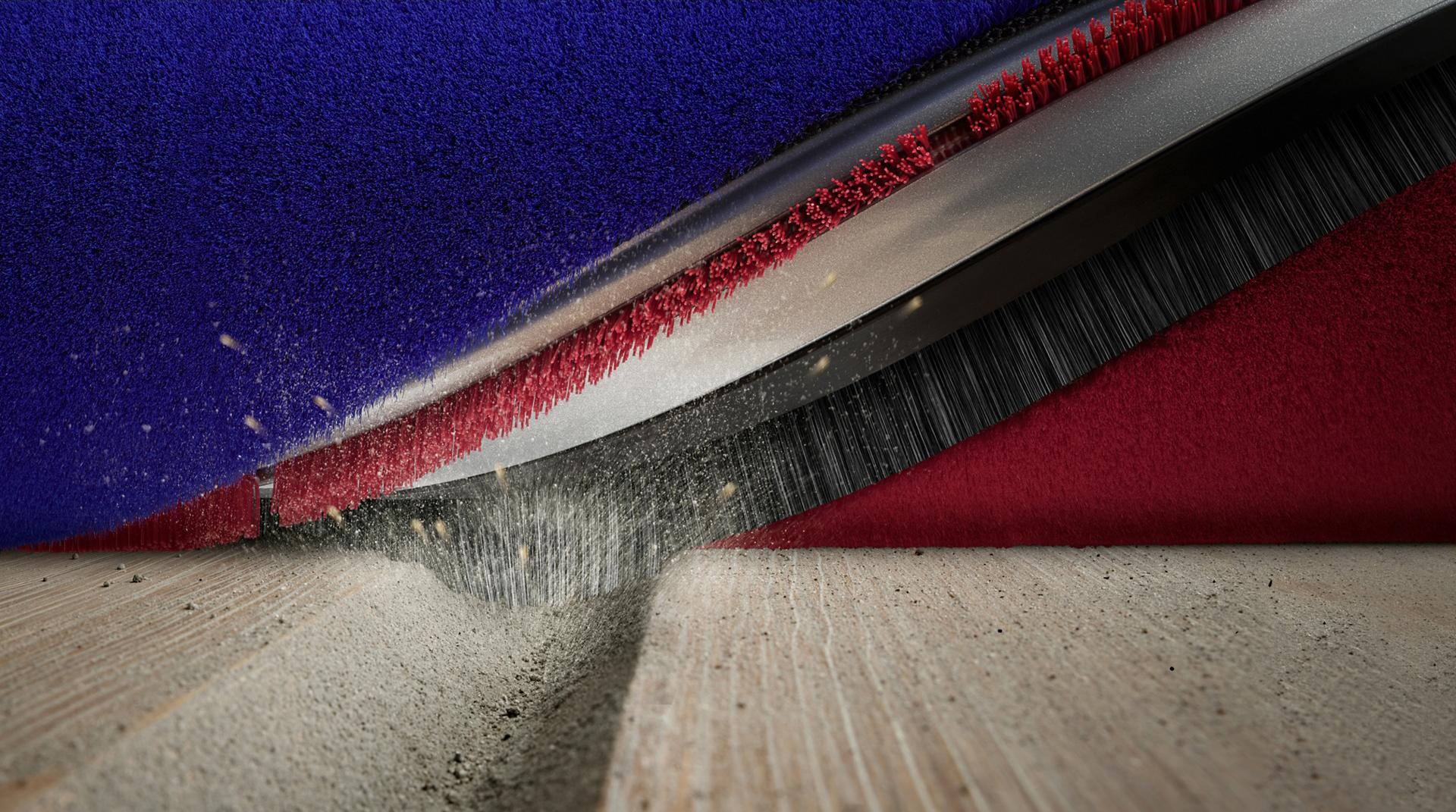 Close-up of the brush bar's carbon fibre filaments