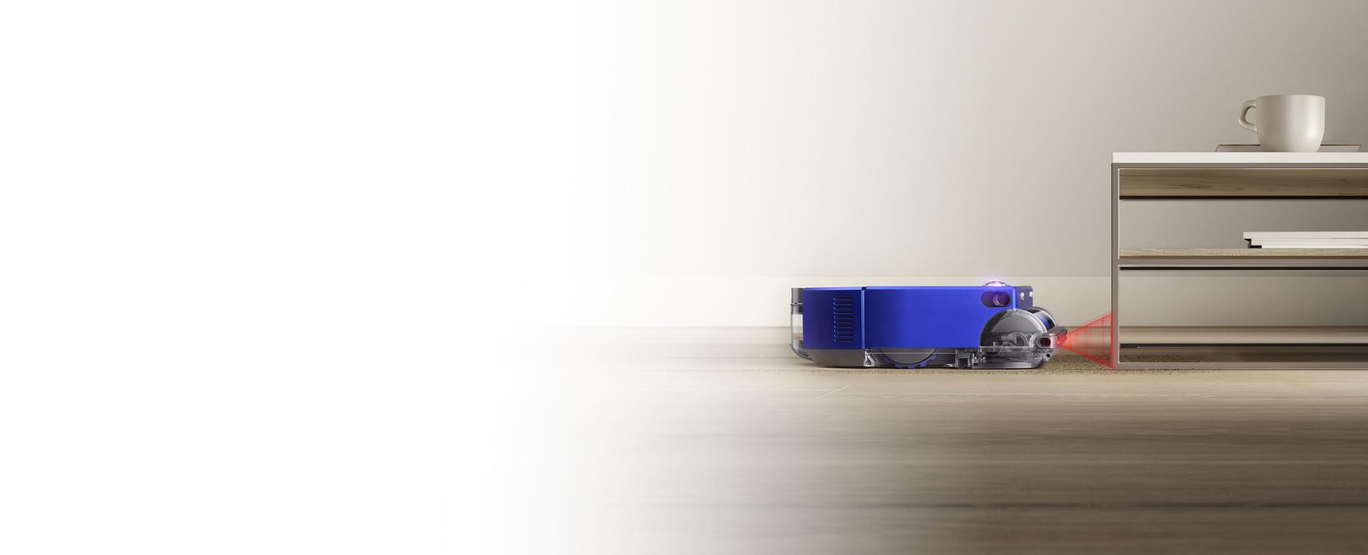 Dyson 360 Vis Nav robot vacuum encountering a table