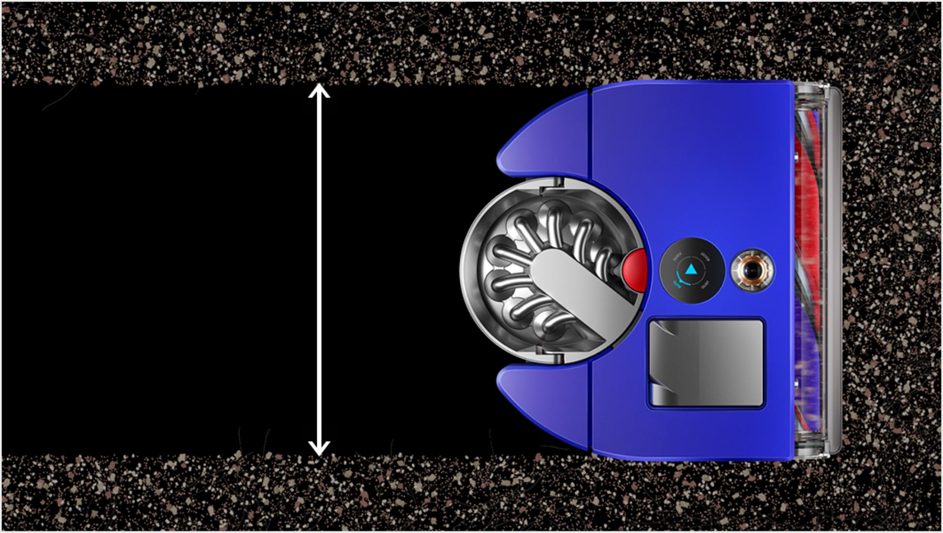 Visualización de la aspiradora robot mientras limpia todo el ancho de su trayecto.