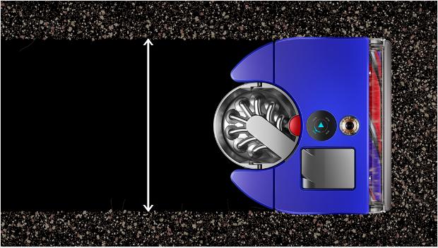 Robot süpürgenin izlediği yol boyunca tam genişlikte temizlik yapmasının görsel canlandırması.