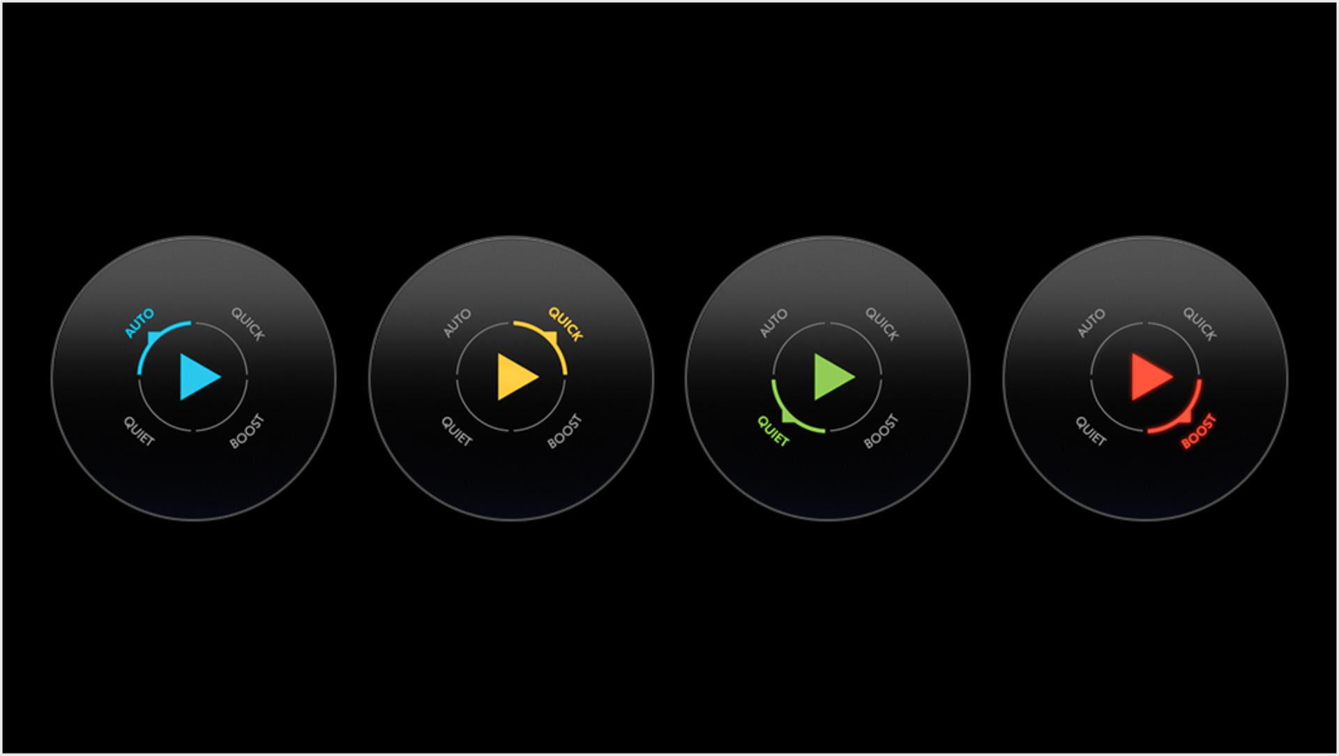 ЖК-экраны, показывающие режимы Auto, Boost, Quick и Quiet