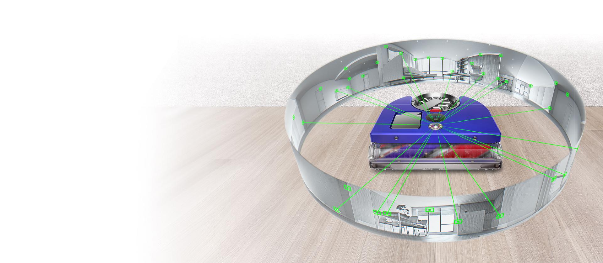 Dyson 360 Vis Nav robot navigating and cleaning