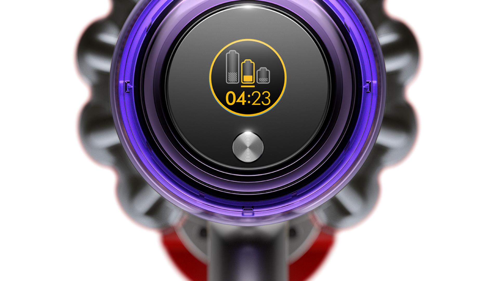 Dyson V11™ vacuum screen showing remaining run time