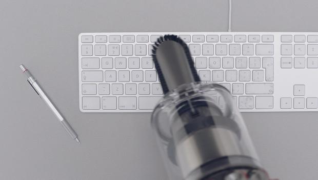 Soft dusting brush cleaning a keyboard