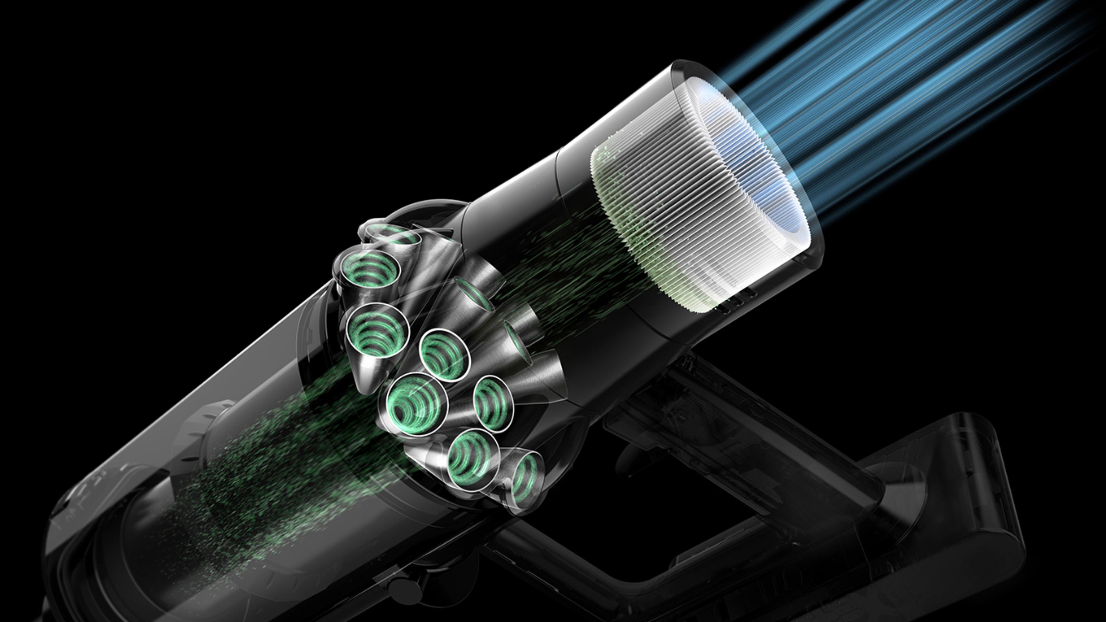 Diagram of ariflow through a Dyson V11™ vacuum filter