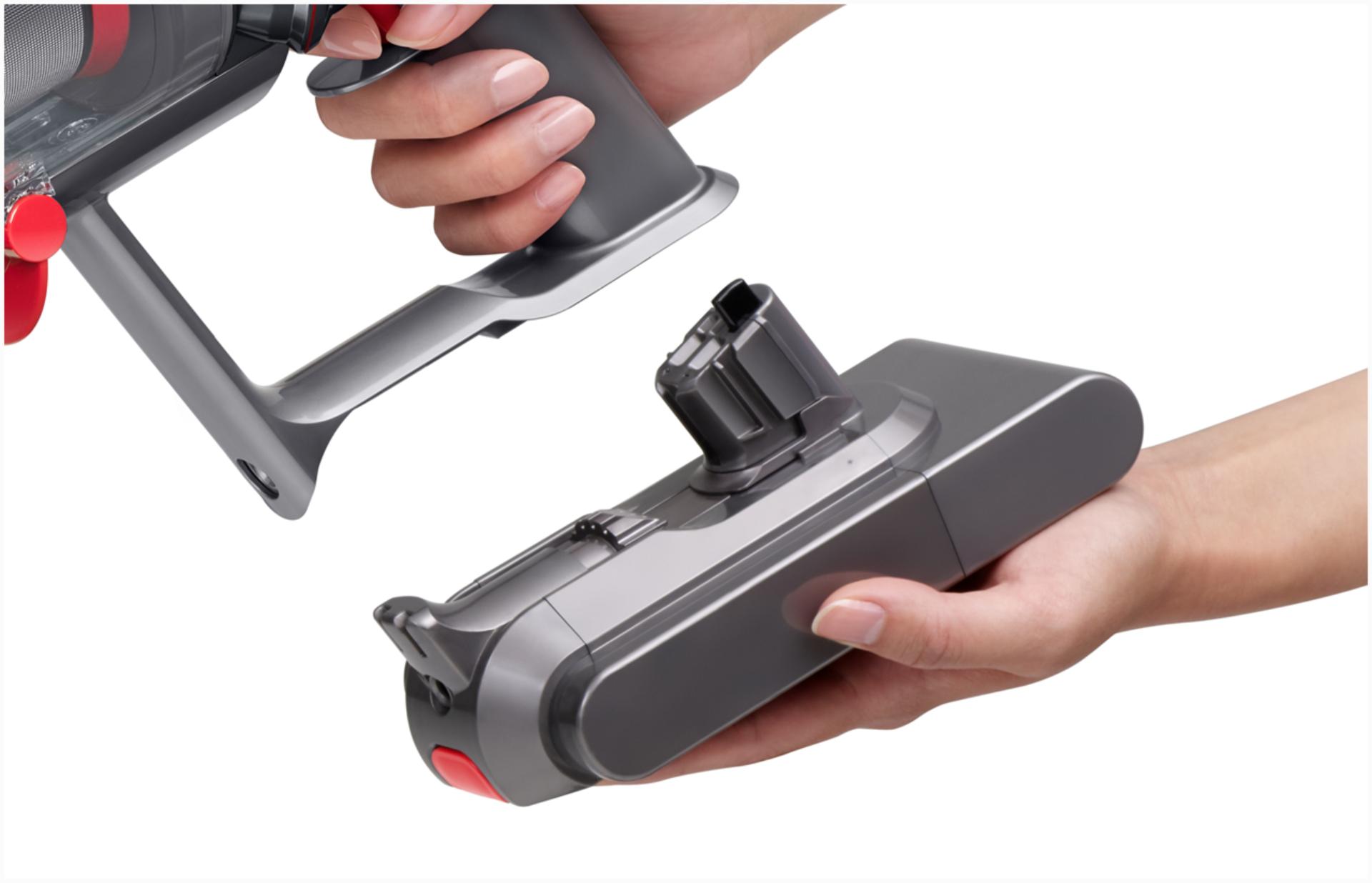 The Dyson V11 vacuum's click-in battery pack