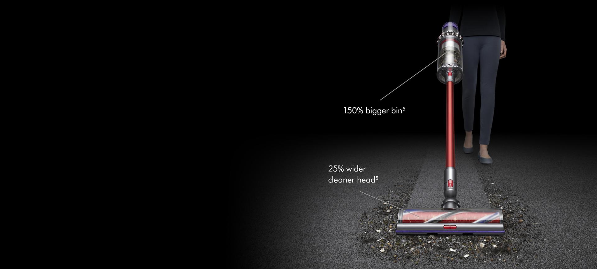 Woman with Dyson V11™ vacuum cleaning floor and ceiling